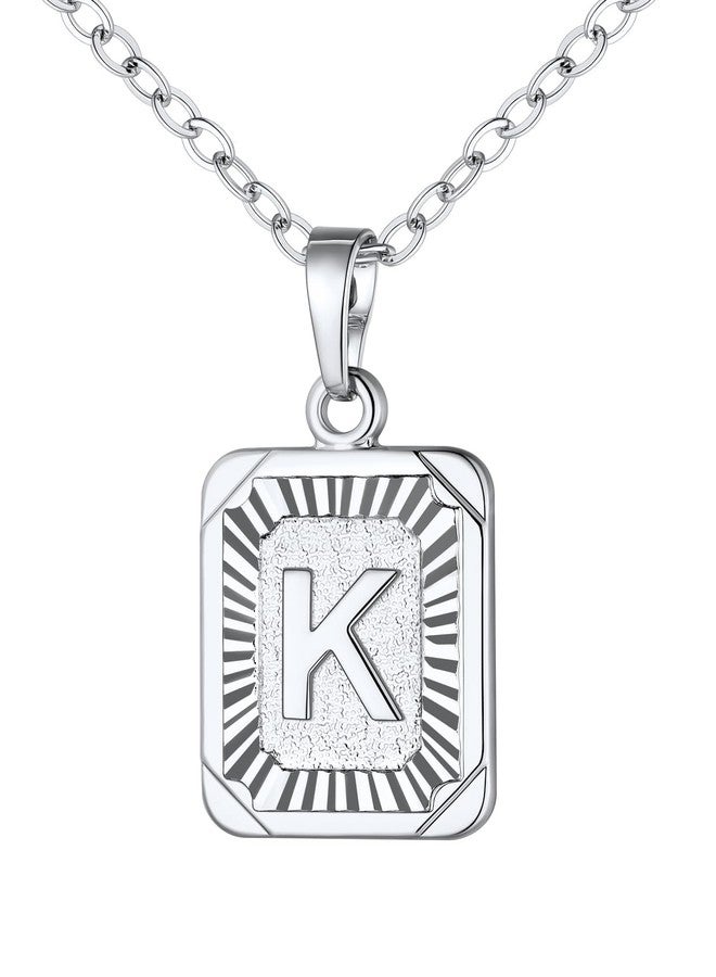 U7 A-Z 26 Letters Pendant Men Womens Fashion Jewelry Platinum Plated Square Pendants Capital Initial Necklace - K - Image 1
