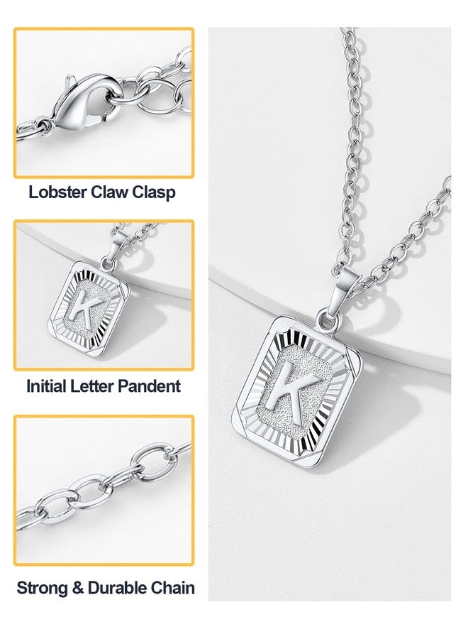 U7 A-Z 26 Letters Pendant Men Womens Fashion Jewelry Platinum Plated Square Pendants Capital Initial Necklace - K - Image 5