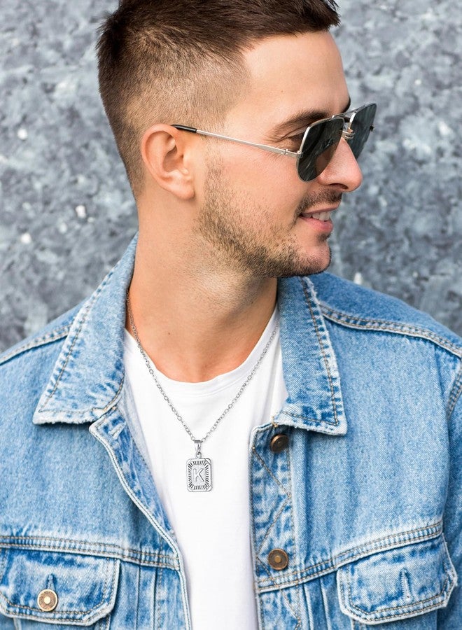 U7 A-Z 26 Letters Pendant Men Womens Fashion Jewelry Platinum Plated Square Pendants Capital Initial Necklace - K - Image 3