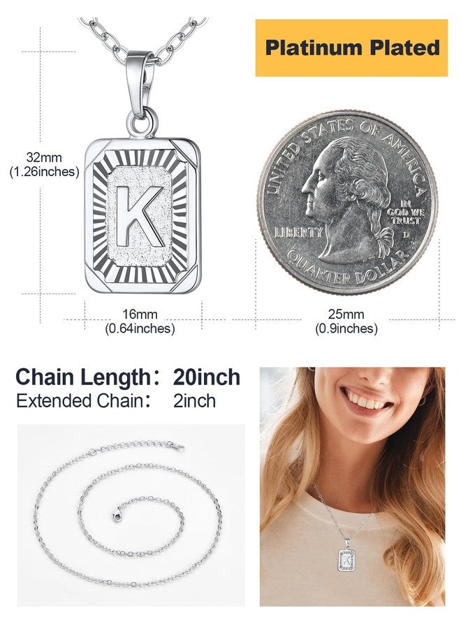 U7 A-Z 26 Letters Pendant Men Womens Fashion Jewelry Platinum Plated Square Pendants Capital Initial Necklace - K - Image 4