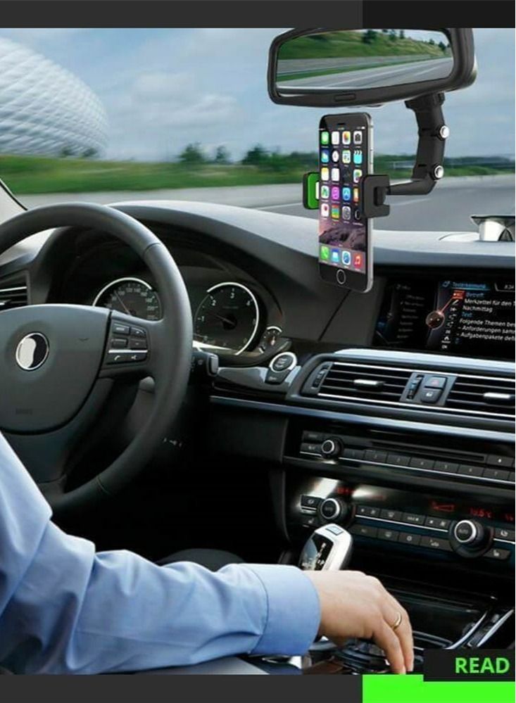 Generic Car Phone Holder Multifunctional 360 Degree Rotatable Auto Rearview Mirror Mount Seat Hanging Clip Bracket Cell Phone Holder for 4.0-6.1 Inch Phone Gps Navigation Adjustable Support (black) - Image 3