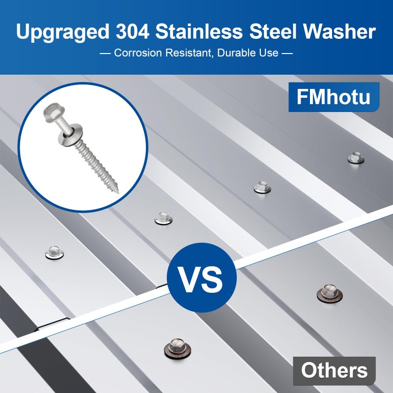 FMhotu Metal Roofing Screws #14Ã—2-1/2Inch, 320-PCS, Hex Head Rustpert Coating Sheet Metal to Wood Siding Screw with EPDM Rubber Washer, Sharp Point, Hex Socket Included - Image 3