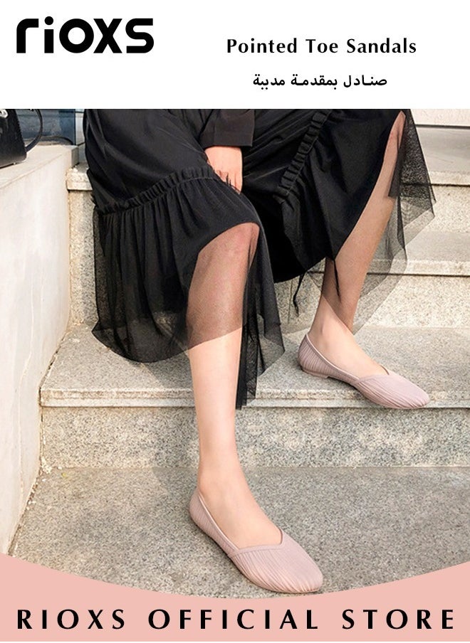 RIOXS - Women's Flats Shoes,Pointed Toe Comfort Shoes,Fashion Wrinkle Surface Dress Shoes,Lightweight Low Wedge Shoes,Ladies Elegant Flats,Softable Slip-on Casual Work Office Flats Shoes - Image 1