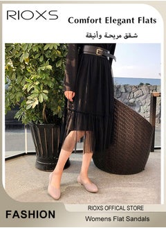 ريوكس أحذية نسائية مسطحة، أحذية ممسحة بأصابع القدم، أحذية سطح مجعدة للأزياء، أحذية خفيفة الوزن منخفضة الوتد، مسطحات أنيقة للسيدات، أحذية زلقة على العمل غير الرسمي أحذية مكتب مسطحة  - Image 3