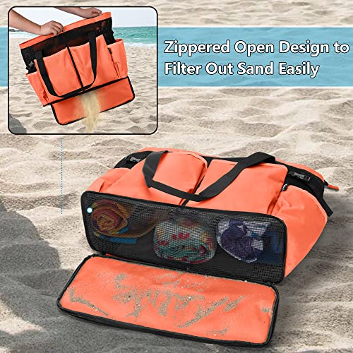 Fasrom Extra Large Mesh Beach Bag with Zipper Bottom, Oversized Tote Bag for Pool, Travel and Boating (Empty Bag Only, Patent Design), Orange - Image 2