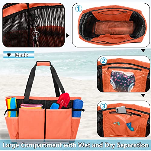 Fasrom Extra Large Mesh Beach Bag with Zipper Bottom, Oversized Tote Bag for Pool, Travel and Boating (Empty Bag Only, Patent Design), Orange - Image 3