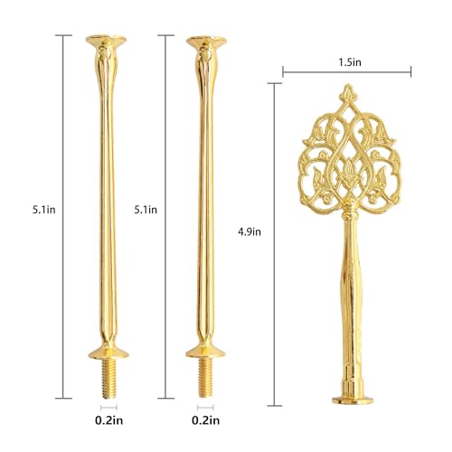 Happy Will 3 Tier 14" Heavy Metal Cake Stand Holder Fruit Plate Stand Fitting Hardware Rod with Stylus (Golden_New Crown) - Image 2