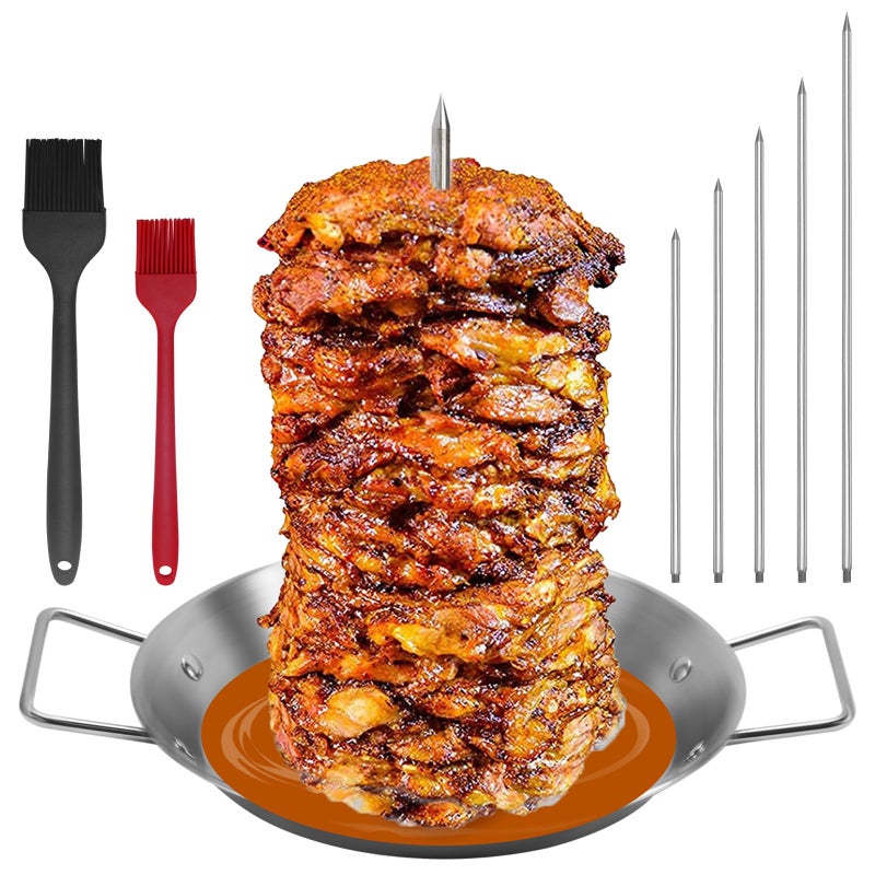 yaokvide Al Pastor Skewer for Grill Stainless Steel Vertical Skewer Brazilian Vertical Spit with 5 Removable Spikes68101214 Brushes for Tacos Al Pastor Shawarma Kebabs Smoker Oven BBQ Dishes - Image 2