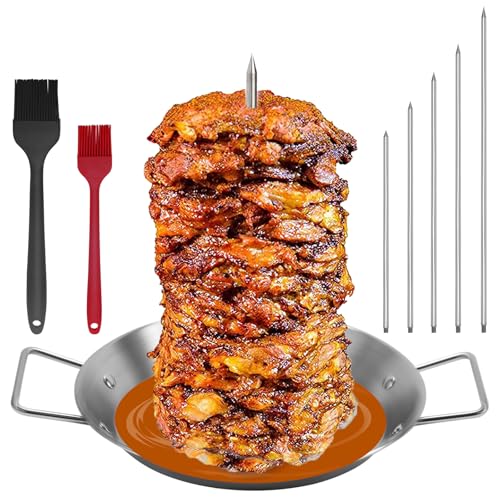 yaokvide Al Pastor Skewer for Grill Stainless Steel Vertical Skewer Brazilian Vertical Spit with 5 Removable Spikes68101214 Brushes for Tacos Al Pastor Shawarma Kebabs Smoker Oven BBQ Dishes - Image 1