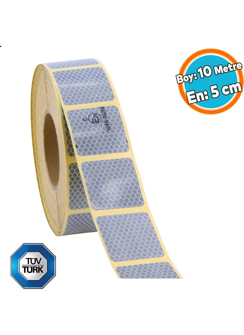 Nzb Tüvtürk Approved Documented White Gray Cut Reflective Tape Night Shining Width 5 cm 10 mt Warning Phosphorescent  - Image 1