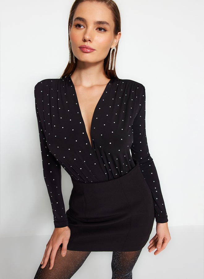 trendyol Black Stone Padded Knitted Bodysuit TPRAW24BD00043 - Image 1