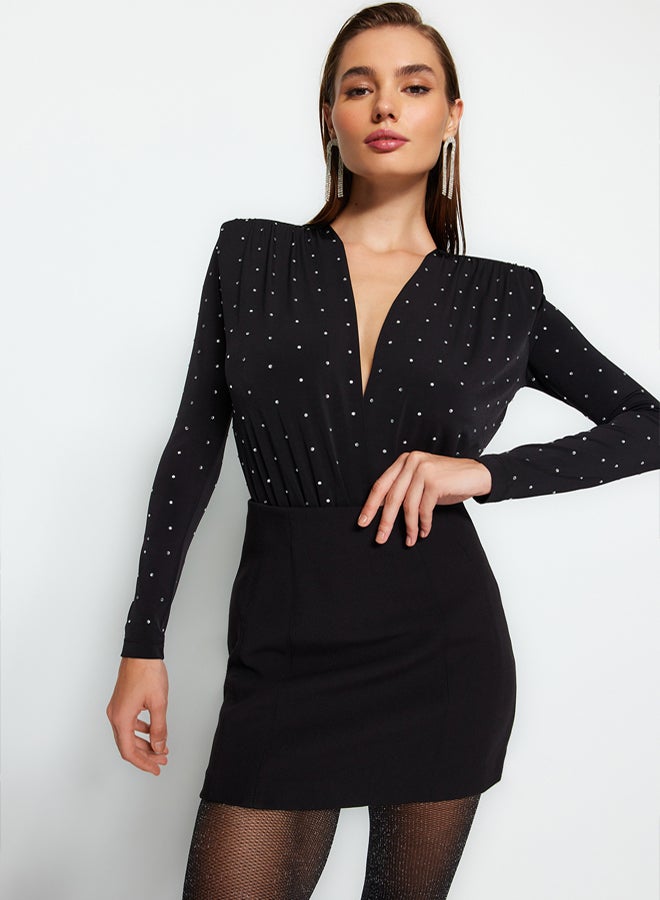 trendyol Black Stone Padded Knitted Bodysuit TPRAW24BD00043 - Image 3