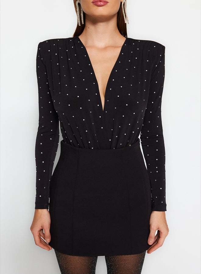 trendyol Black Stone Padded Knitted Bodysuit TPRAW24BD00043 - Image 4