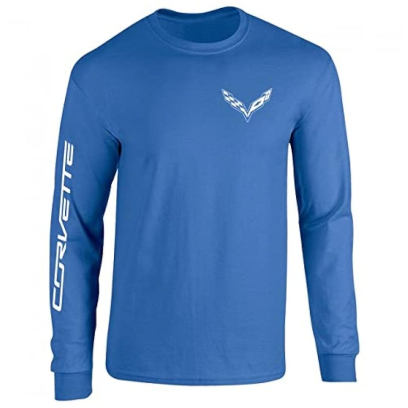 SR1 Performance Corvette Long Sleeve TShirt  C7 Logo with Corvette Script on Sleeve XLarge Royal