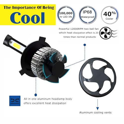 OBEROI'S TRADERS 18 Months Warranty H4 Fitting Ultra Premium Range 60 Watt LED Headlight Bulb Hi/Lo 6000LM | 6500K with Cooling Fan for All Cars, Bikes & SUVs (30+ 30 WATT) - Image 5