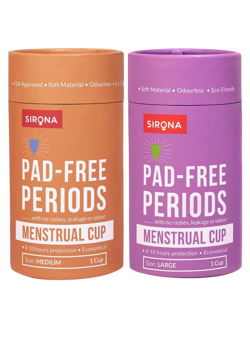 Sirona Reusable Menstrual Cup for Women with Carrying Case | Ultra Soft, Odor-Free, and Rash-Free | 100% Medical Grade Silicone | Leak-Proof | Up to 8-10 Hours of Protection | FDA Approved