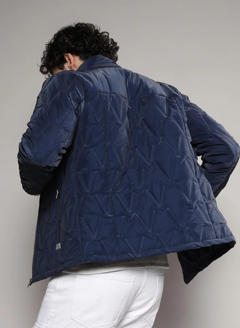 Campus Sutra  Men's Navy Blue Parachute Puffer Jacket for Men | Best Price UAE