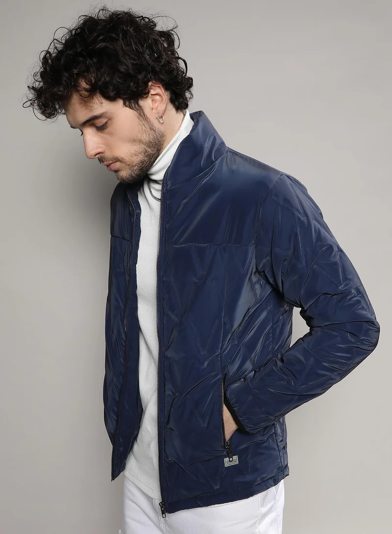 Campus Sutra  Men's Navy Blue Parachute Puffer Jacket for Men | Best Price UAE
