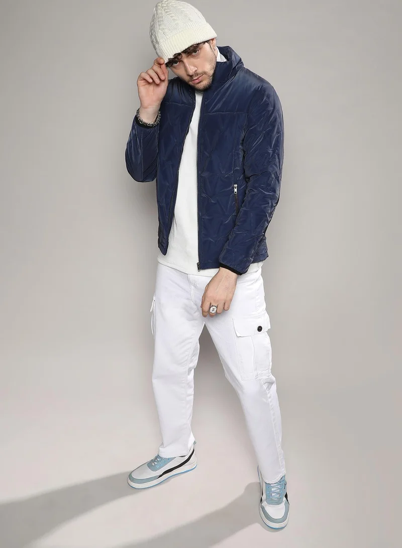 Campus Sutra  Men's Navy Blue Parachute Puffer Jacket for Men | Best Price UAE