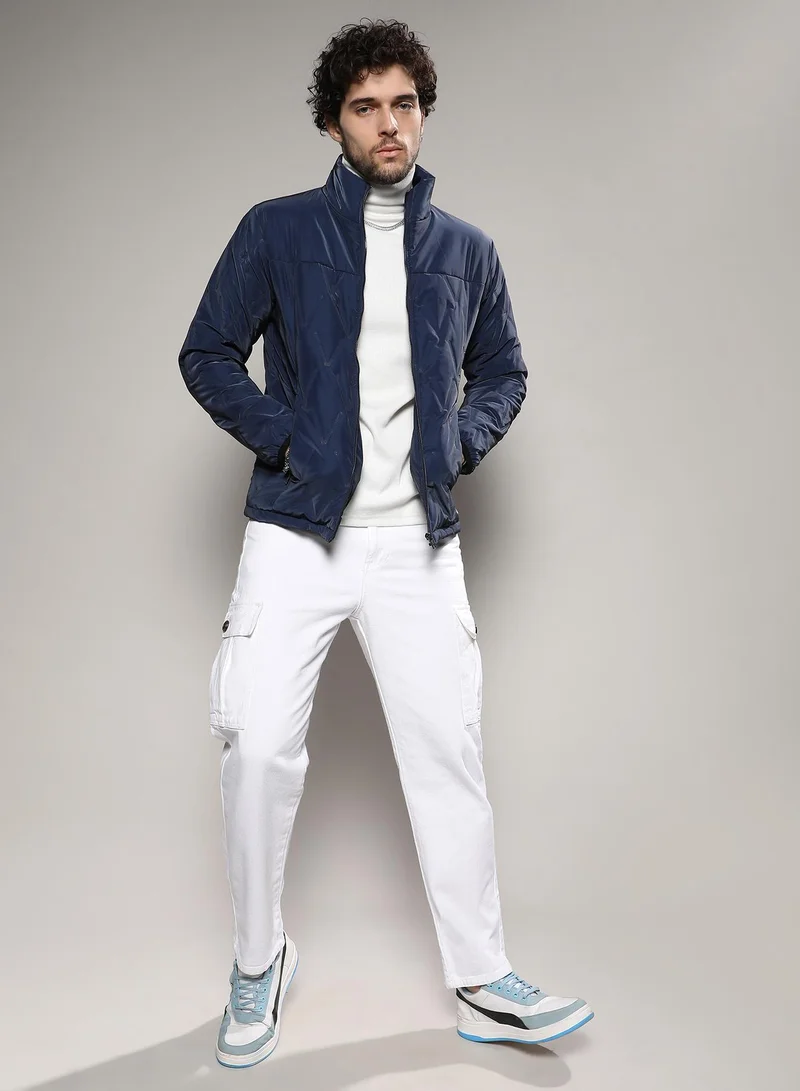 Campus Sutra  Men's Navy Blue Parachute Puffer Jacket for Men | Best Price UAE