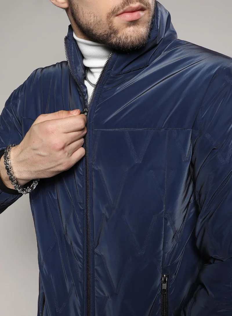 Campus Sutra  Men's Navy Blue Parachute Puffer Jacket for Men | Best Price UAE