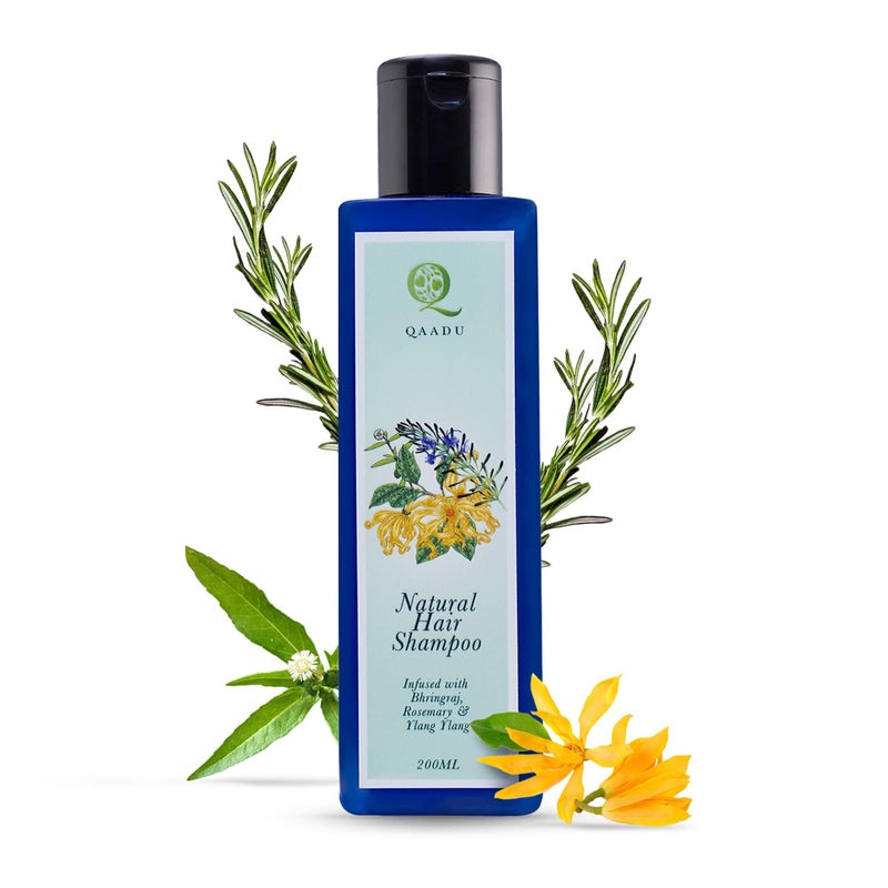QAADU Natural Hair Shampoo | Herbal Formula with Bhringraj, Rosemary & Ylang Ylang | Sulphate & Paraben Free | Ideal for Thin, Dry, and Damage-Prone Hair | Nourishing & Anti-Dandruff | 200ml - Image 1