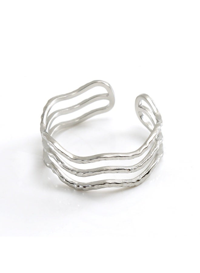 AMETOER Minimalist Stainless Steel Line Ring for Women | Adjustable Fashionable Personality Jewelry - Image 1