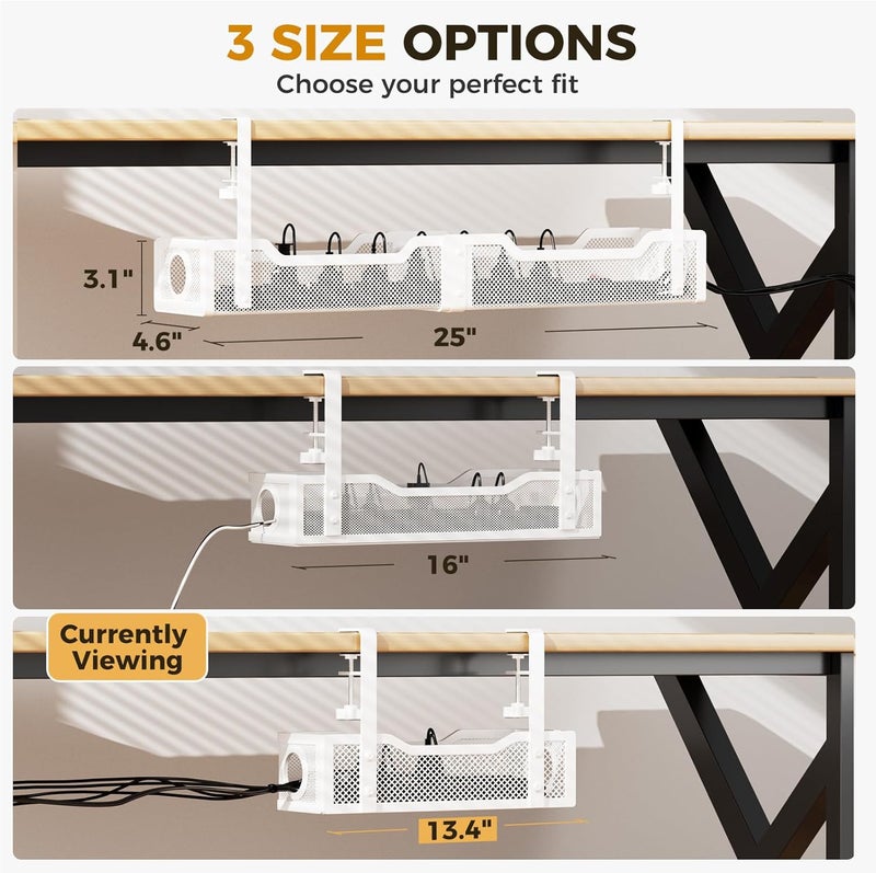 Cinati Custom sizing alternatives Under Desk Cable Tray - White, No Drill, 15.7" Cable Tray with Clamp for Desk Wire Management General compatible practical design - Image 5