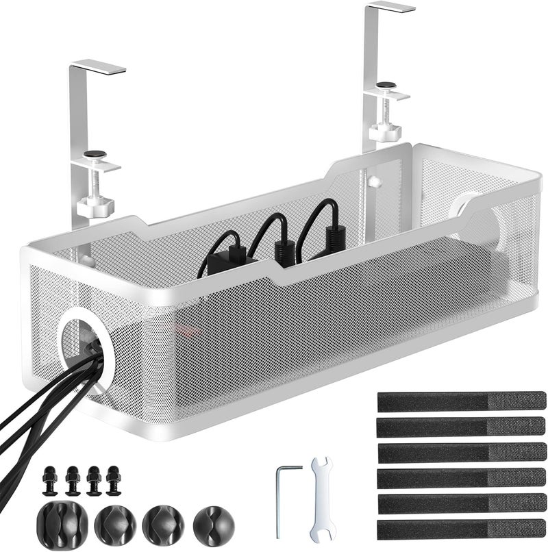 Cinati Custom sizing alternatives Under Desk Cable Tray - White, No Drill, 15.7" Cable Tray with Clamp for Desk Wire Management General compatible practical design - Image 1