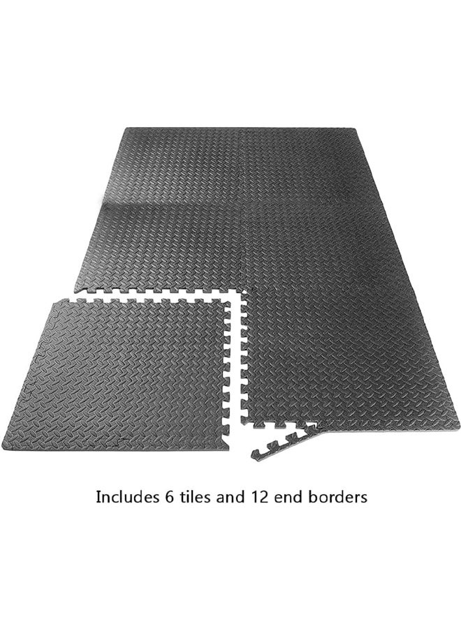 DUNISO 6Pcs Puzzle Exercise Floor Mat, EVA Interlocking Foam Tiles Exercise Equipment Mat with Border，Waterproof, Anti Fouling，Soundproof，for Home Gym Flooring Exercise Workouts，24*24in，Black  - Image 3