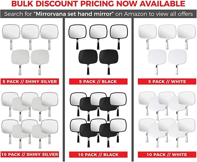 MIRRORVANA Large Comfy Hand Held Mirror with Handle Big Handheld Mirror for Barber Shops Hairdressing Dental Offices Home Self Hair Cutting and Make Up Application Premium Silver