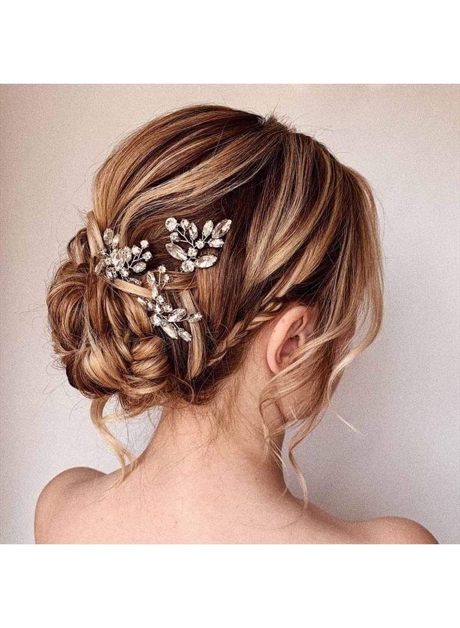 Unicra Bride Wedding Crystal Hair Pins Flower Bridal Hair Pieces Wedding Hair Accessories for Women and Girls Pack of 3 (Gold) - Image 1