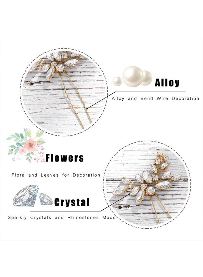 Unicra Bride Wedding Crystal Hair Pins Flower Bridal Hair Pieces Wedding Hair Accessories for Women and Girls Pack of 3 (Gold) - Image 4