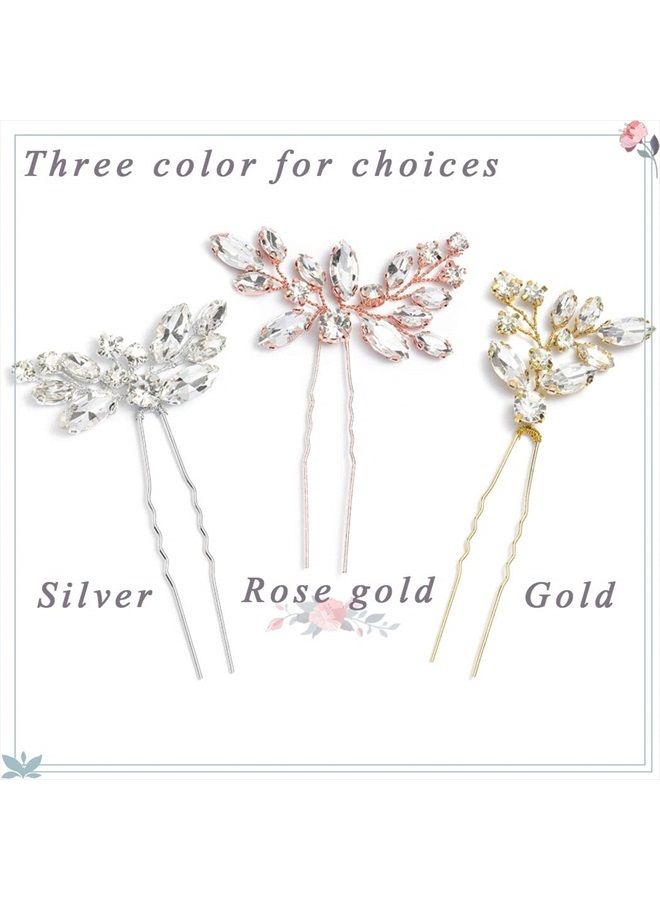 Unicra Bride Wedding Crystal Hair Pins Flower Bridal Hair Pieces Wedding Hair Accessories for Women and Girls Pack of 3 (Gold) - Image 2