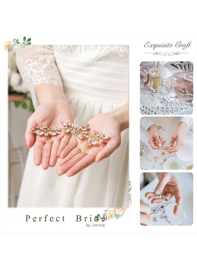 Unicra Bride Wedding Crystal Hair Pins Flower Bridal Hair Pieces Wedding Hair Accessories for Women and Girls Pack of 3 (Gold) - Image 5