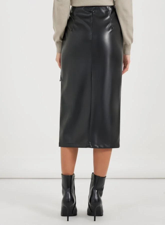 Styli Knee Length High Slit Bow String Design Bodycon Skirt