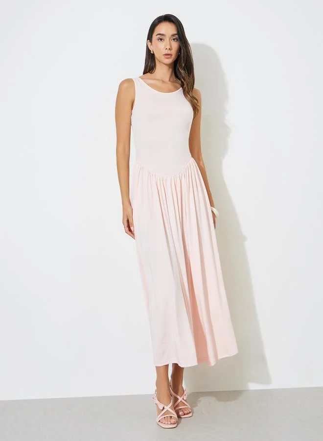 Styli light pink Light Pink A-Line Maxi Dress with Removable Short Cape for Women | Best Price UAE