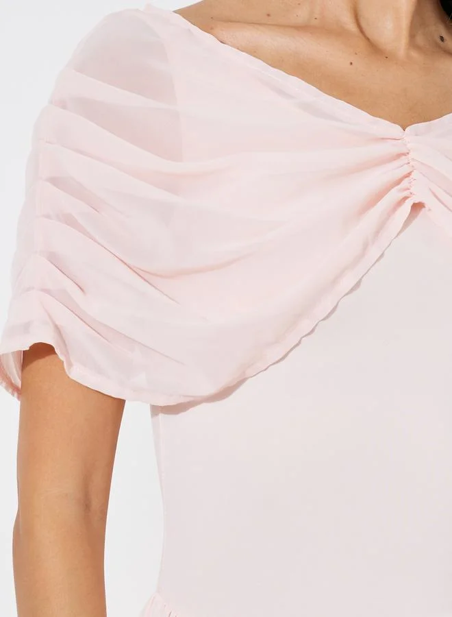 Styli light pink Light Pink A-Line Maxi Dress with Removable Short Cape for Women | Best Price UAE