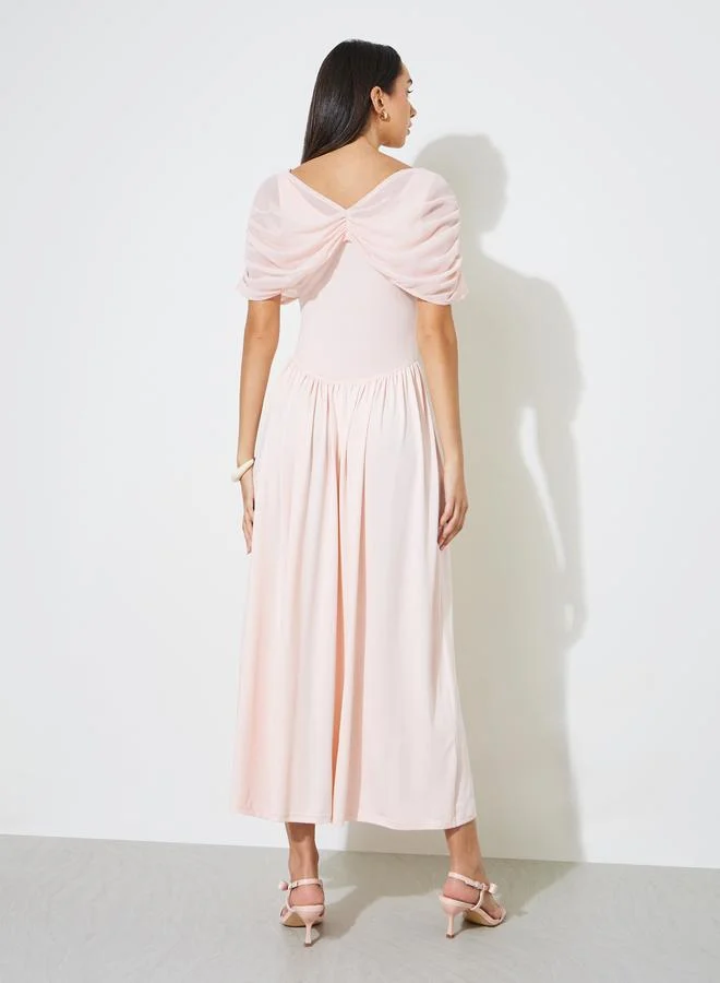 Styli light pink Light Pink A-Line Maxi Dress with Removable Short Cape for Women | Best Price UAE