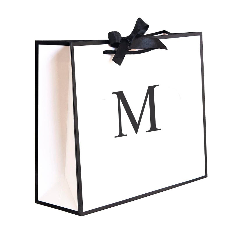 Qlsko Initial Gift Bag With Bow Ribbon Personalized Horizontal Paper Bag Monogrammed Birthday Gifts For Women Men (M-Medium) - Image 1