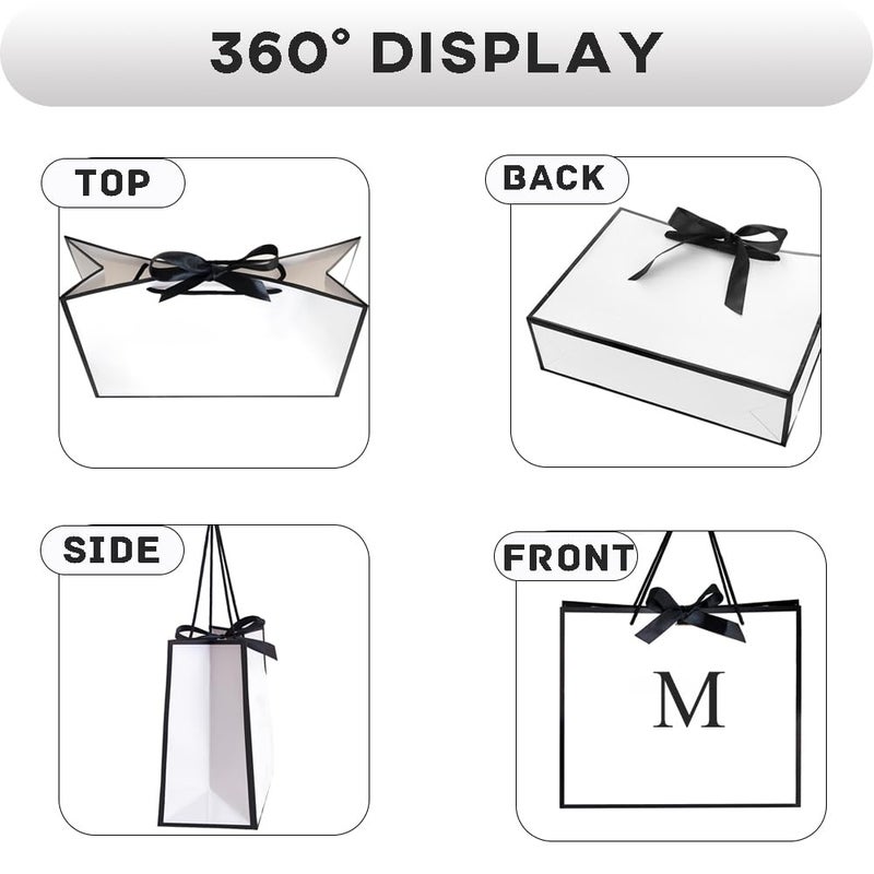 Qlsko Initial Gift Bag With Bow Ribbon Personalized Horizontal Paper Bag Monogrammed Birthday Gifts For Women Men (M-Medium) - Image 3