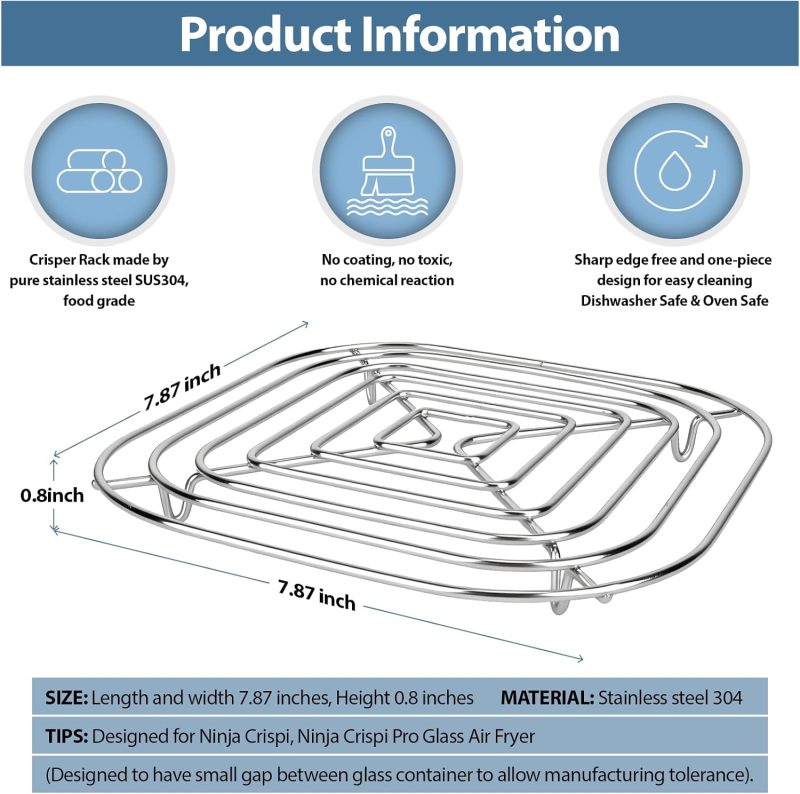 Air Fryer Rack 20x20cm High Durability Stainless Steel Crisper Rack - Safe Healthy Cooking Universal Grill Rack for Ninja Air Fryer Models FN090 FN091 FN100 FN101 FN103 Home Kitchen Cooking - Image 2
