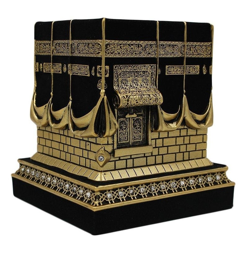 ديكور طاولة المنزل نموذج مقلد للكعبة تمثال حامل كتب هدية عيد (صغير، ذهبي)