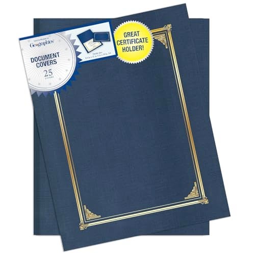 Geographics Classic Linen Certificate/Document Covers, 12.5” x 9.75”, Navy Bue (25 Pack) - Image 1