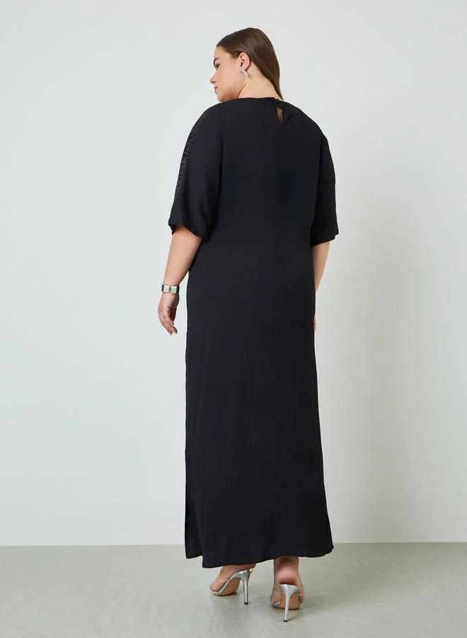 Amirah  Plus Size Glittered Yoke Short Sleeve Jalabiya for Women | Best Price UAE