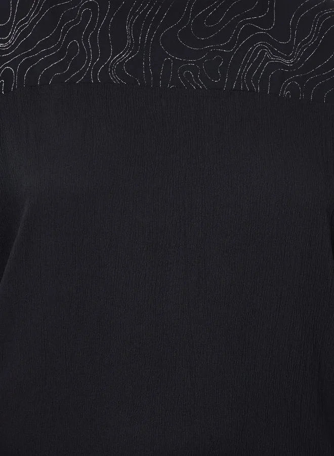 Amirah  Plus Size Glittered Yoke Short Sleeve Jalabiya for Women | Best Price UAE