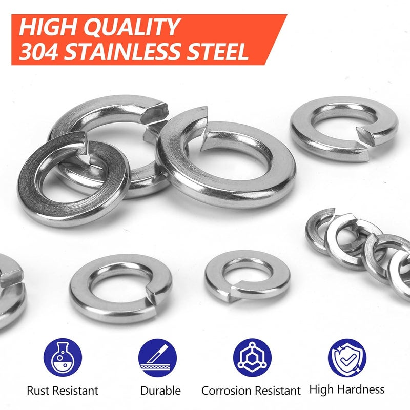 Magicave Store 1000 Pcs Spring Lock Washers Assortment Kit – 9 SAE Sizes Split Lock Washers, 304 Stainless Steel Washers for Screws and Bolts (#4, #6, #8, #10, #12, 1/4", 5/16", 3/8", 1/2") - Image 5