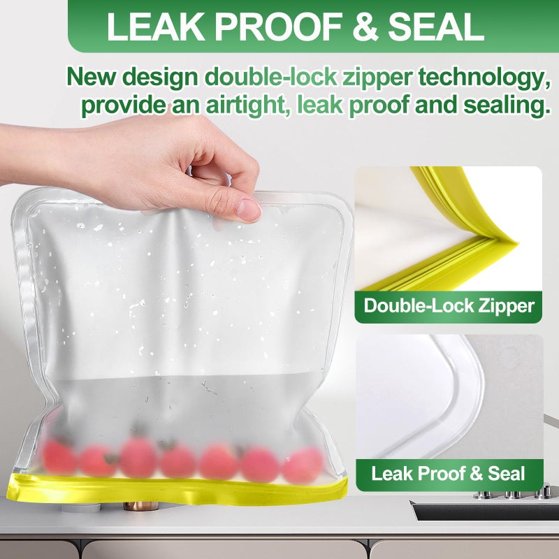 LKSUMPT Reusable Freezer Bags - 10 Pack Quart Bags BPA Free, Leakproof, Extra Thick | Food Storage Bags for Freezer, Meal Prep, Travel, Kitchen, Salad & Marinate - Image 4