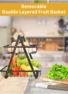 2 Tier Countertop Fruit Basket, Portable Fruit Basker With Banana Hanger, Fruits Vegetable Bread Snacks Storage Double-Layer, Detachable Metal Rectangle Basket Black - pzsku/Z2D96E0D0FAE9D661E1B6Z/45/_/1722237429/be269bbb-1d17-4c9b-a8c1-6fd026b1bc7b