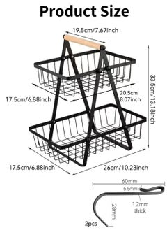 2 Tier Countertop Fruit Basket, Portable Fruit Basker With Banana Hanger, Fruits Vegetable Bread Snacks Storage Double-Layer, Detachable Metal Rectangle Basket Black - pzsku/Z2D96E0D0FAE9D661E1B6Z/45/_/1722237550/48aa66ef-81c7-4355-a0b2-ec2150aa7879